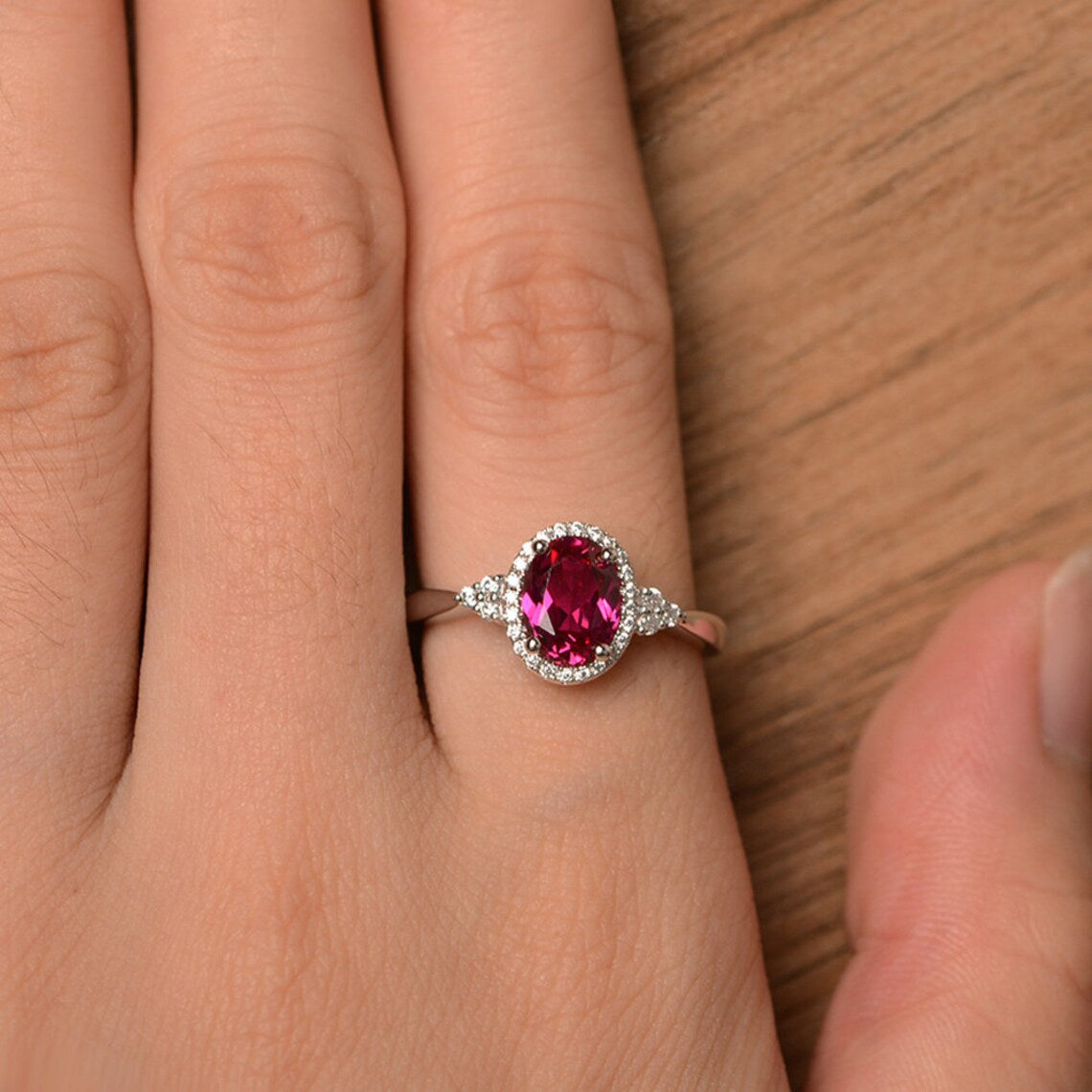 Natural high quality Cabachon Cut Ruby & Sapphire 925 Halo Ring