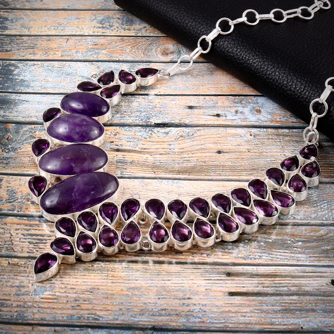 LARGE Vintage Sterling, Quartz and good Amethyst Necklace