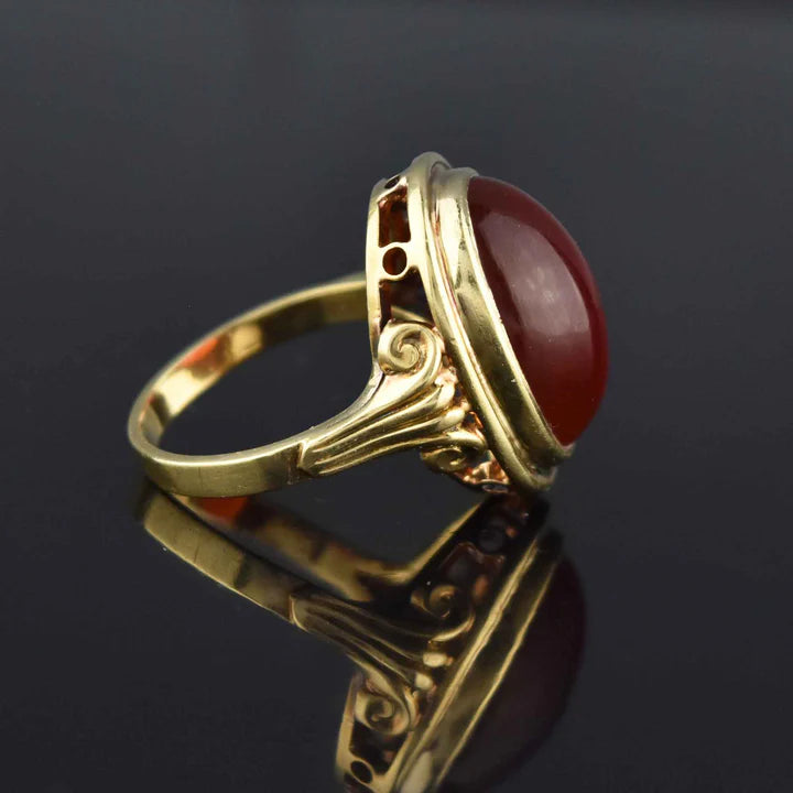 Natural Oval Cut Carnelian Cocktail Vintage 14k Gold Vermeil RIngs