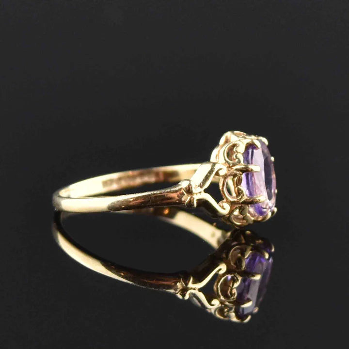 Natural Oval Cut Amethyst 14k Gold Vermeil Vintage Solitaire Ring