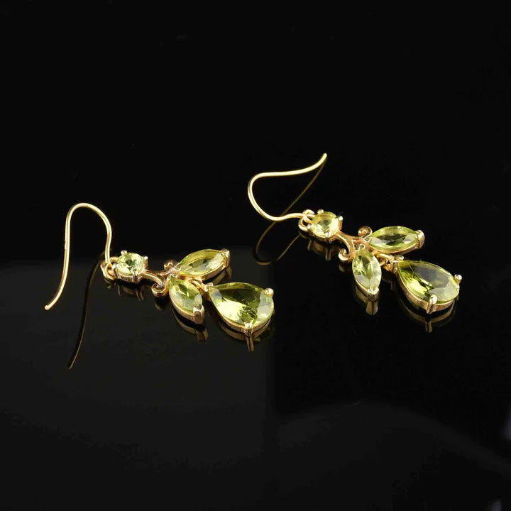 Boucles d’oreilles de style victorien péridot naturel - Boucles d’oreilles vintage Vermeil en or 14 carats