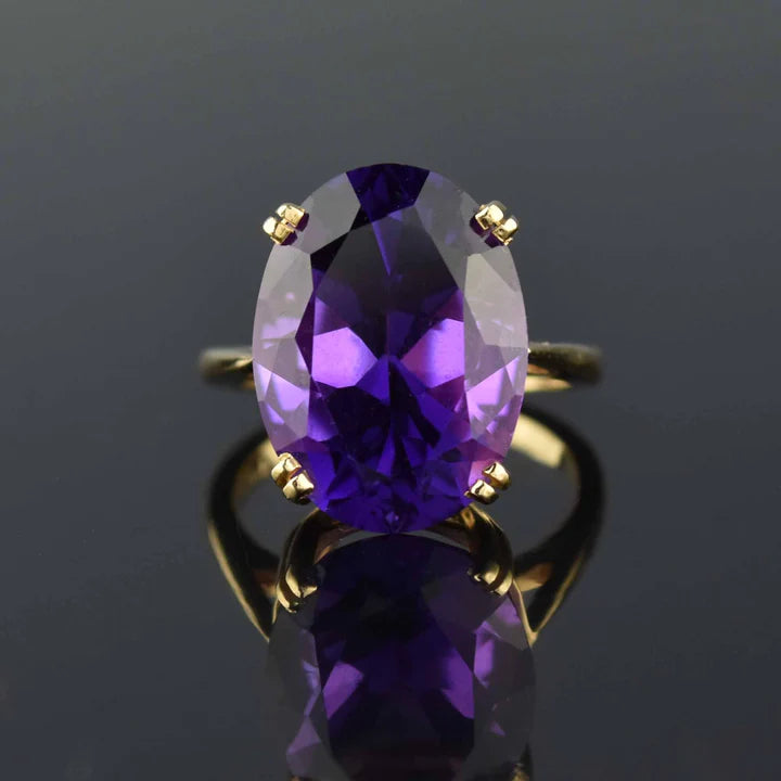 Natural Oval Cut Amethyst Solitaire Cocktail Vintage Rings  - 14k Gold Vermeil Rings