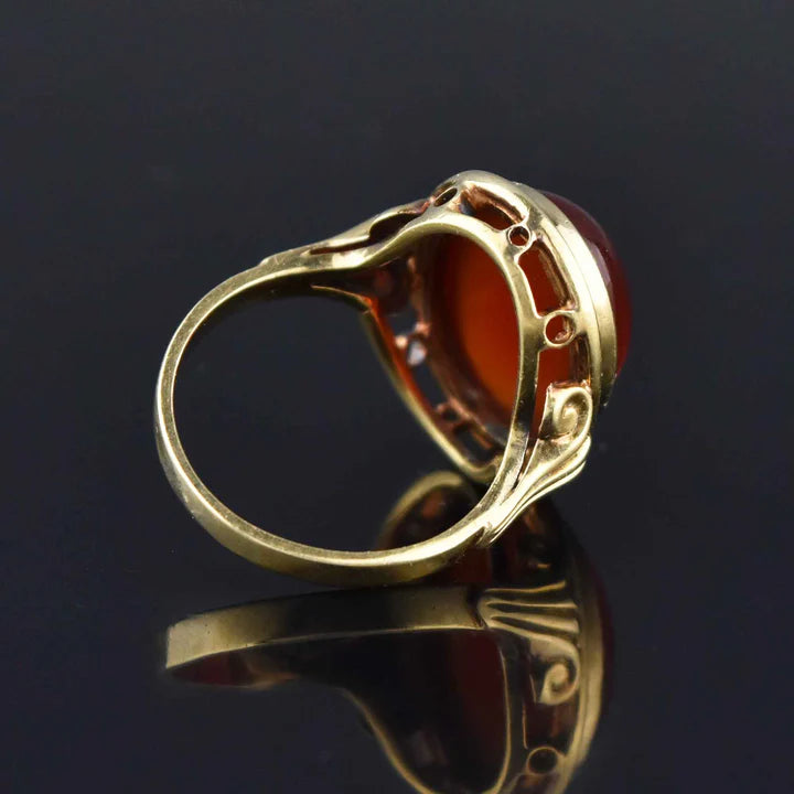 Natural Oval Cut Carnelian Cocktail Vintage 14k Gold Vermeil RIngs