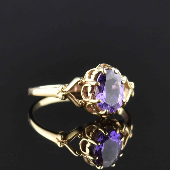 Natural Oval Cut Amethyst 14k Gold Vermeil Vintage Solitaire Ring