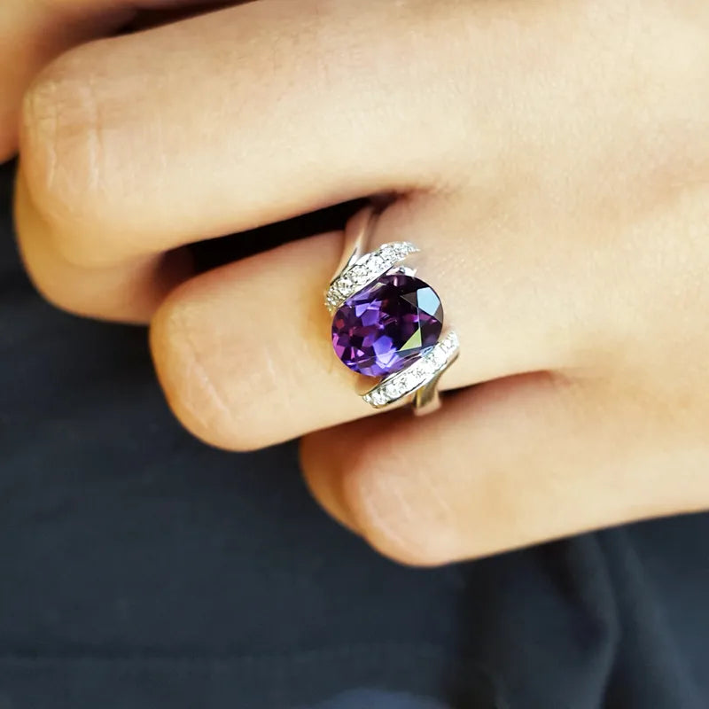 Natürlicher ovaler Amethyst-Verlobungsring – Ringe aus 925er Sterlingsilber