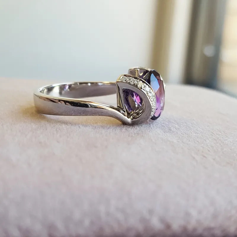 Natürlicher ovaler Amethyst-Verlobungsring – Ringe aus 925er Sterlingsilber