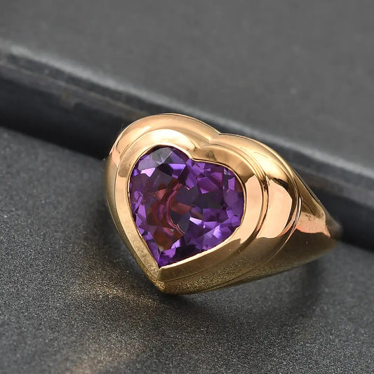 Siegelringe mit Herzschliff aus natürlichem Amethyst – Ringe aus 14-karätigem Gold-Vermeil