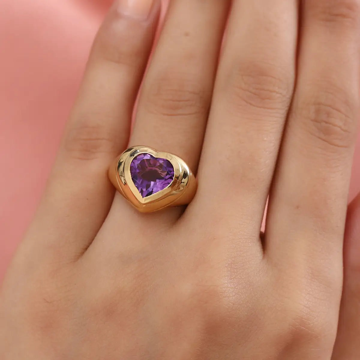 Siegelringe mit Herzschliff aus natürlichem Amethyst – Ringe aus 14-karätigem Gold-Vermeil