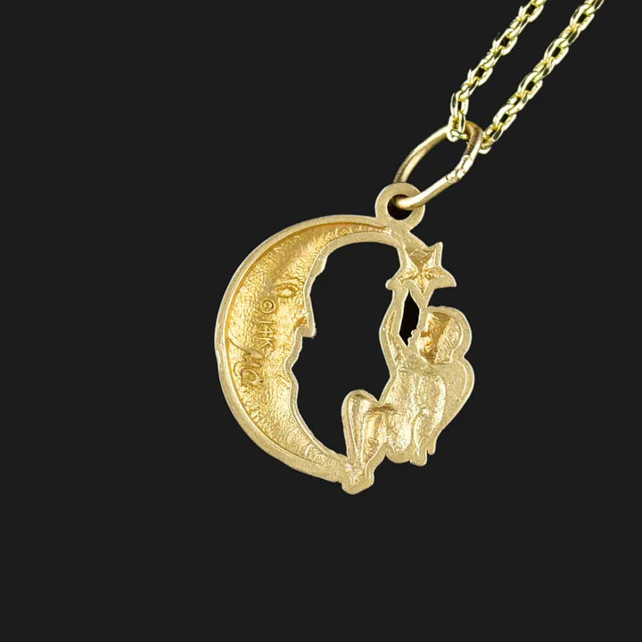 Cherub Vintage Pendant For Women - 14k Gold Vermeil Little Angel Pendant
