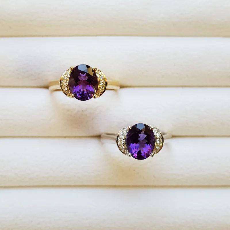 Natural Oval Cut Amethyst Unique Engagement Rings For Women - 14k Gold Vermeil Rings