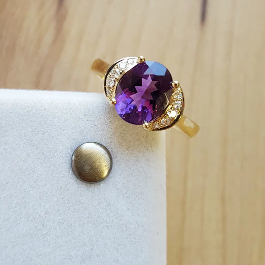 Natural Oval Cut Amethyst Unique Engagement Rings For Women - 14k Gold Vermeil Rings