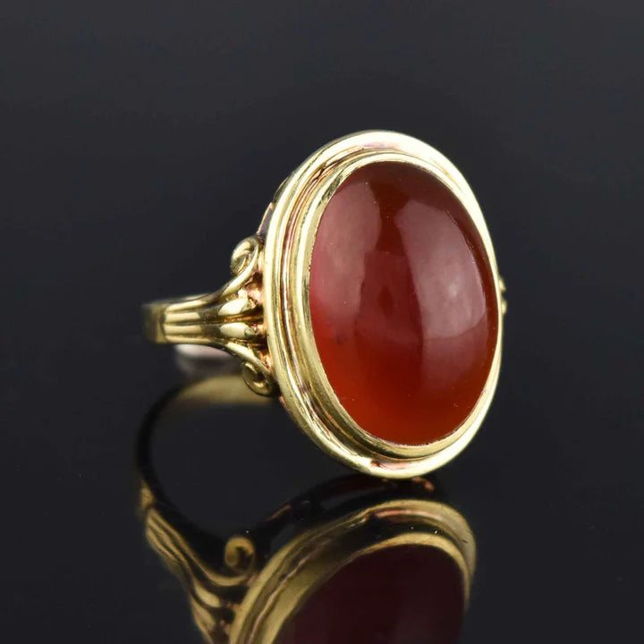 Natural Oval Cut Carnelian Cocktail Vintage 14k Gold Vermeil RIngs