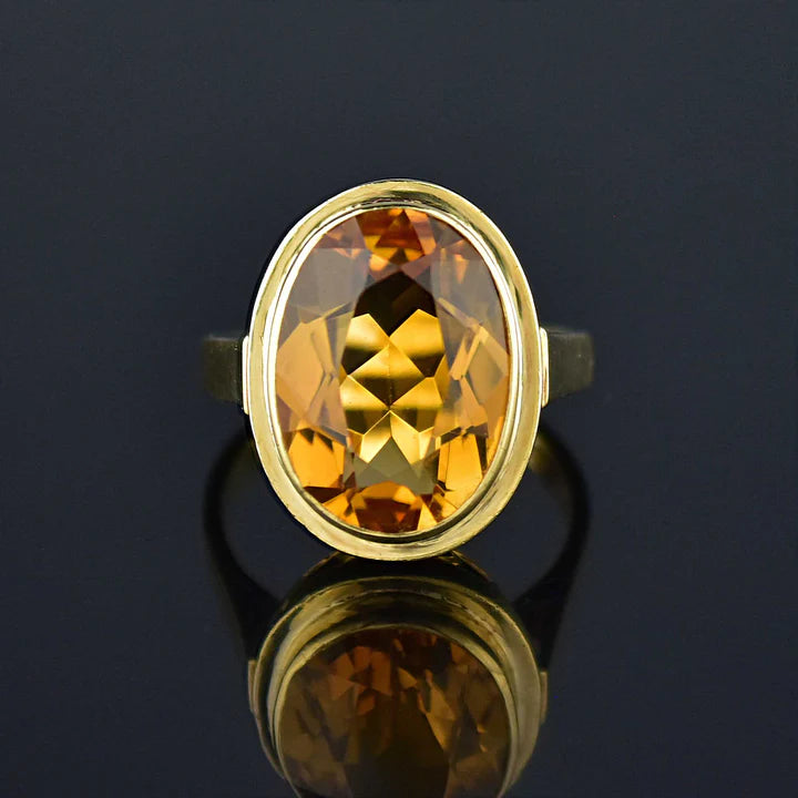 Natural Oval Cut Citrine Solitaire 14k Gold Vermeil Cocktail Rings