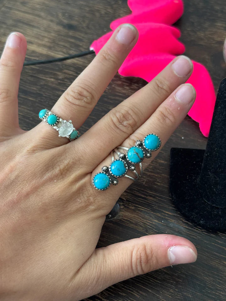 Native American Round Cut Turquoise Handmade Southwest Rings - 925 Solid Sterling Silver Ring