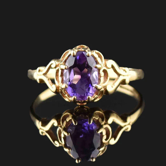 Natural Oval Cut Amethyst 14k Gold Vermeil Vintage Solitaire Ring