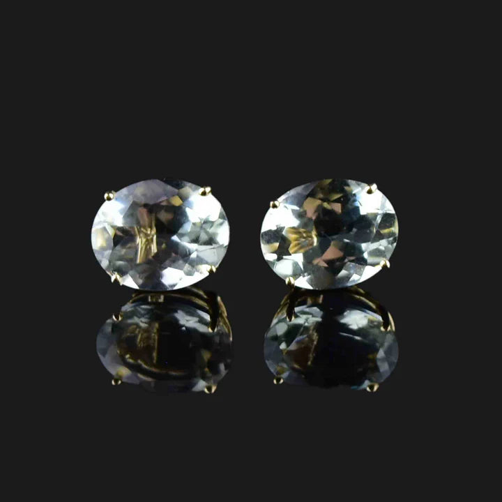 Natural Oval Cut Green Amethyst Sterling Silver Solitaire Studs