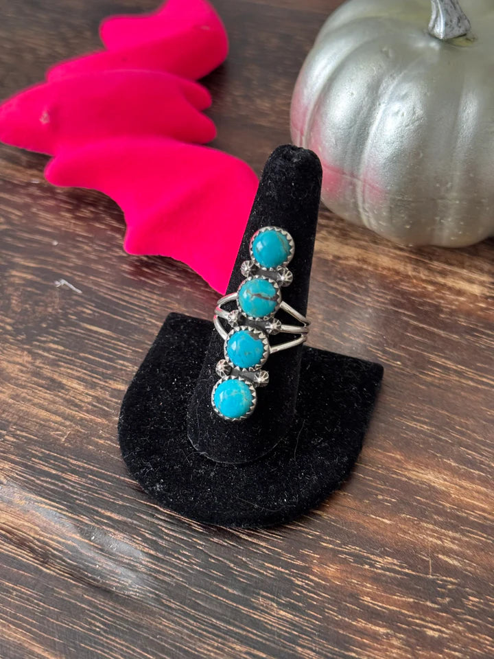 Native American Round Cut Turquoise Handmade Southwest Rings - 925 Solid Sterling Silver Ring