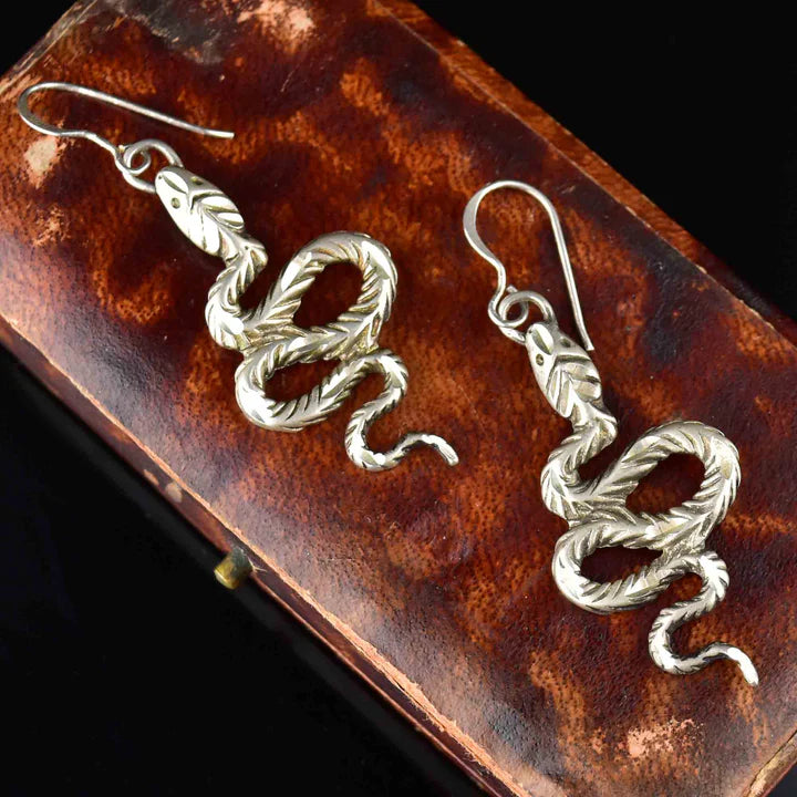 Vintage Engraved Snake 925 Sterling Silver MInimalist Earrings