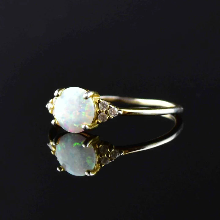 Ethiopian Opal Round Cut Engagement Statement Rings For Women - 925 Sterling Silver Rings