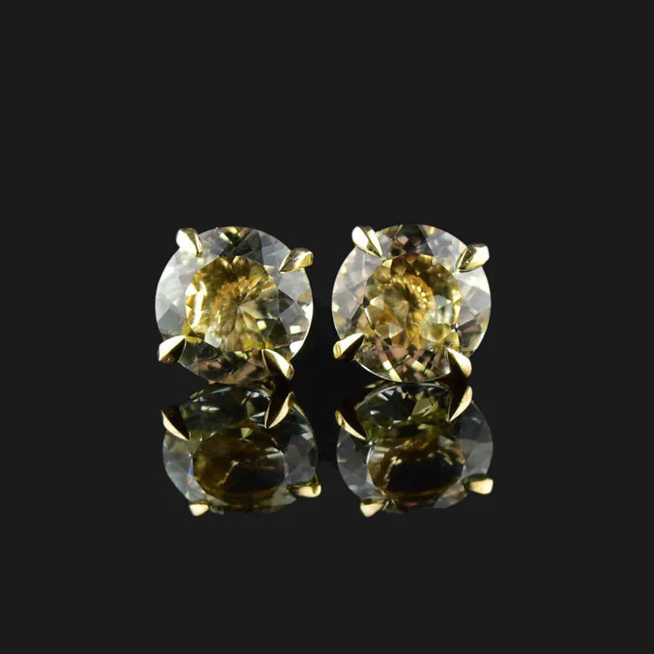 Natural Round Cut Green Amethyst Sterling Silver Solitaire Studs