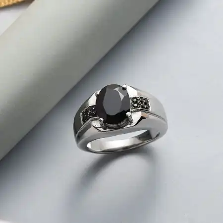 Natural Oval Cut Black Onyx Men's Solitaire Signet Rings For Women - 925 Sterling Silver Rings