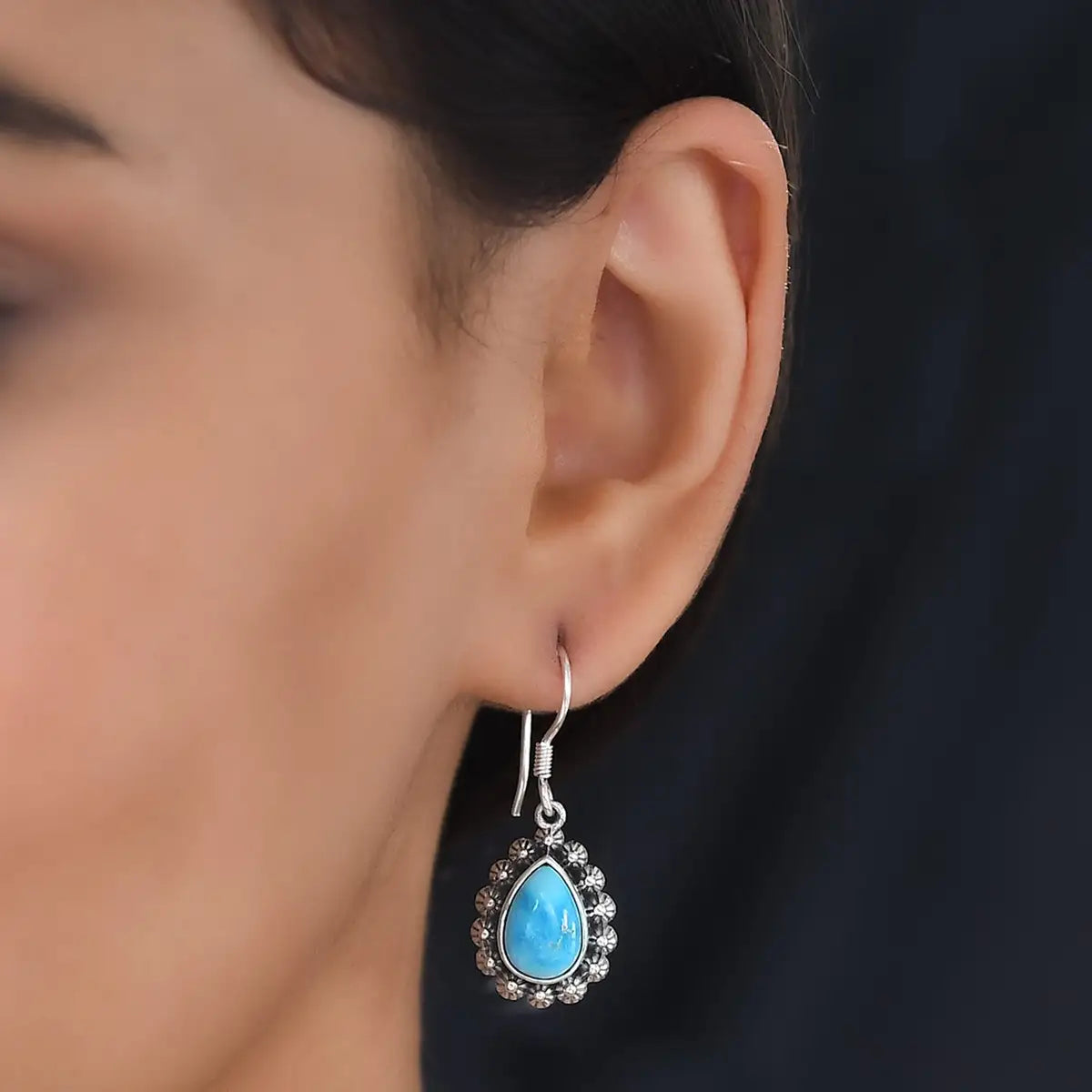 Tropfen-Türkis-Ohrring der amerikanischen Ureinwohner – Südwestlicher Ohrring aus 925er Sterlingsilber