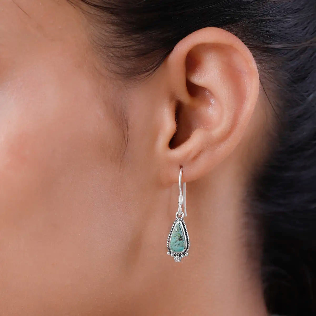 Indianischer Türkis-Ohrring – Boho-Ohrring aus 925er Sterlingsilber