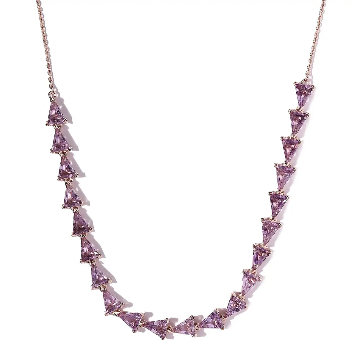 Natural Triangular Amethyst Princess Wedding Statement Necklace For Women - 14k Rose Gold Vermeil Necklace