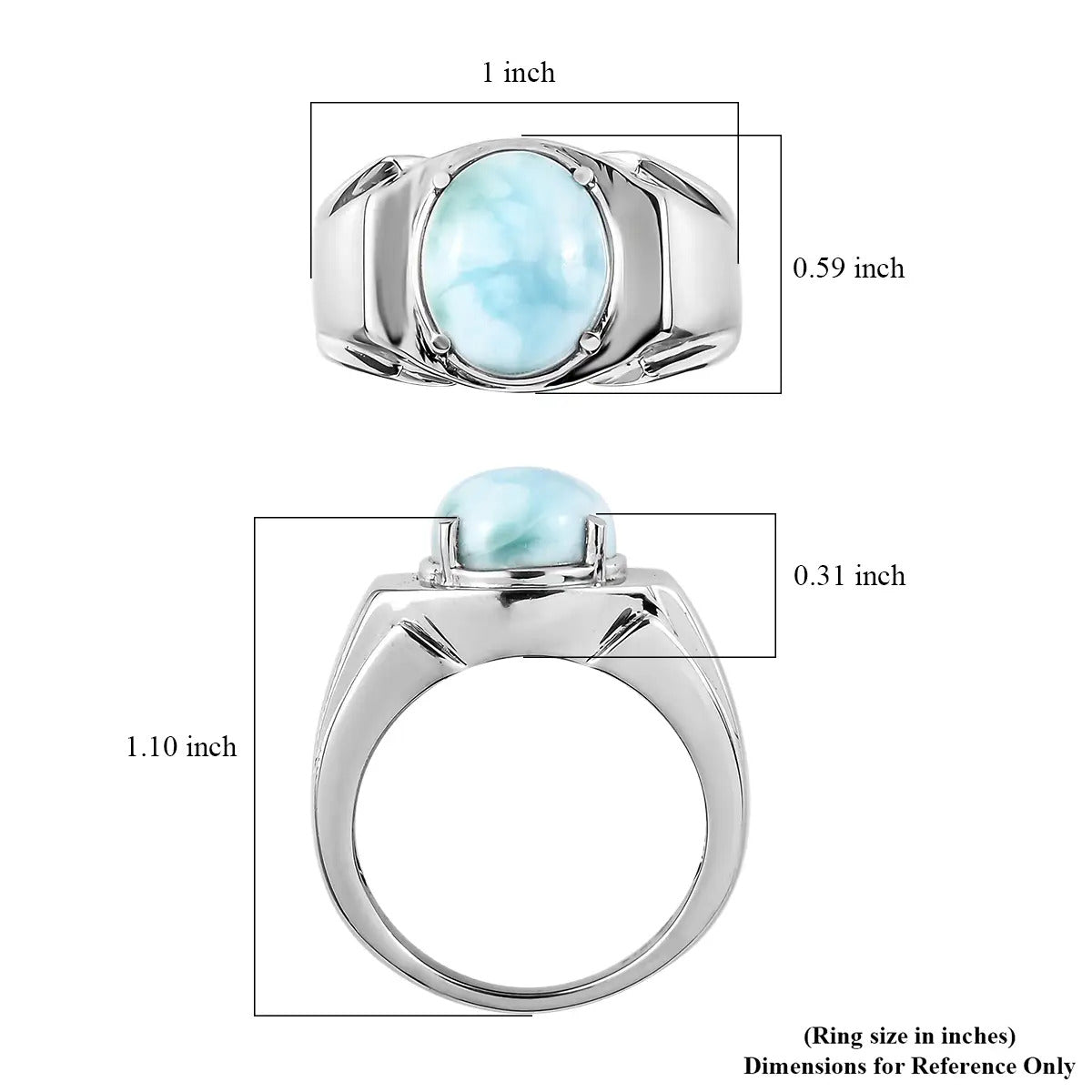 Chevalières Larimar de coupe ovale naturelle - Bagues en argent sterling 925