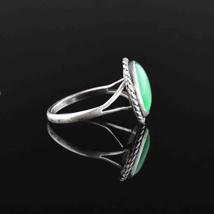 Natural Oval Cut Green Onyx 925 Sterling Silver Boho Ring