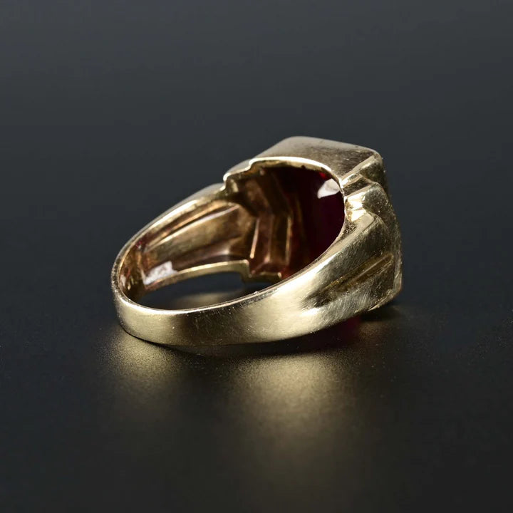 14k Gold Vermeil Emerald Cut Ruby Signet Art deco RIng