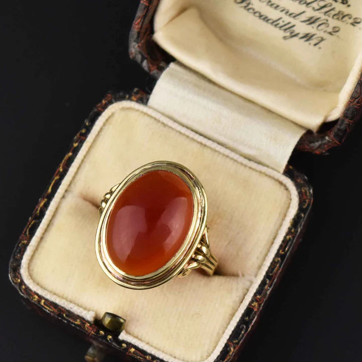 Natural Oval Cut Carnelian Cocktail Vintage 14k Gold Vermeil RIngs