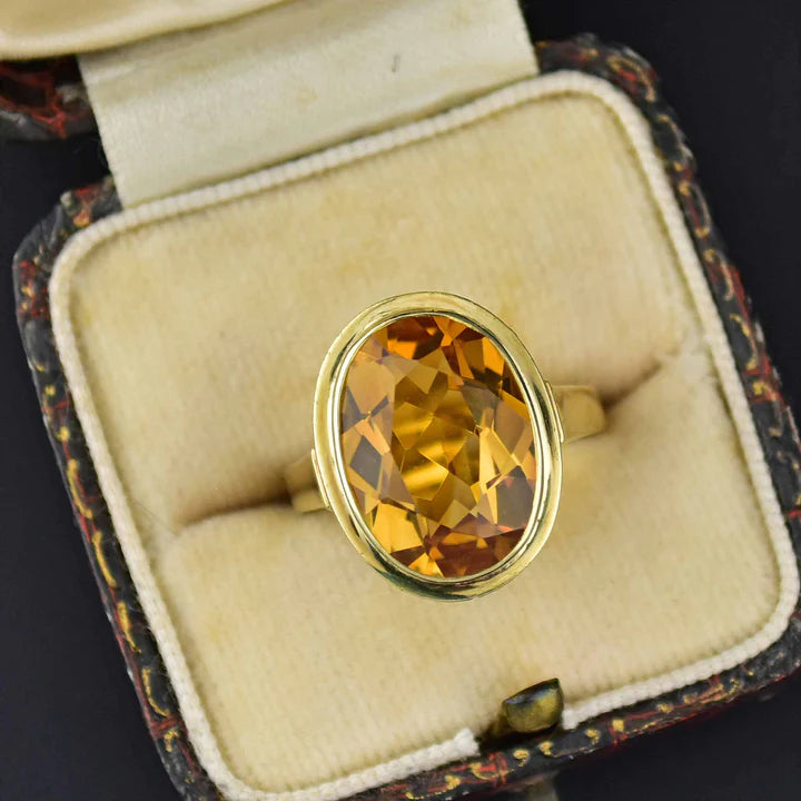 Natural Oval Cut Citrine Solitaire 14k Gold Vermeil Cocktail Rings