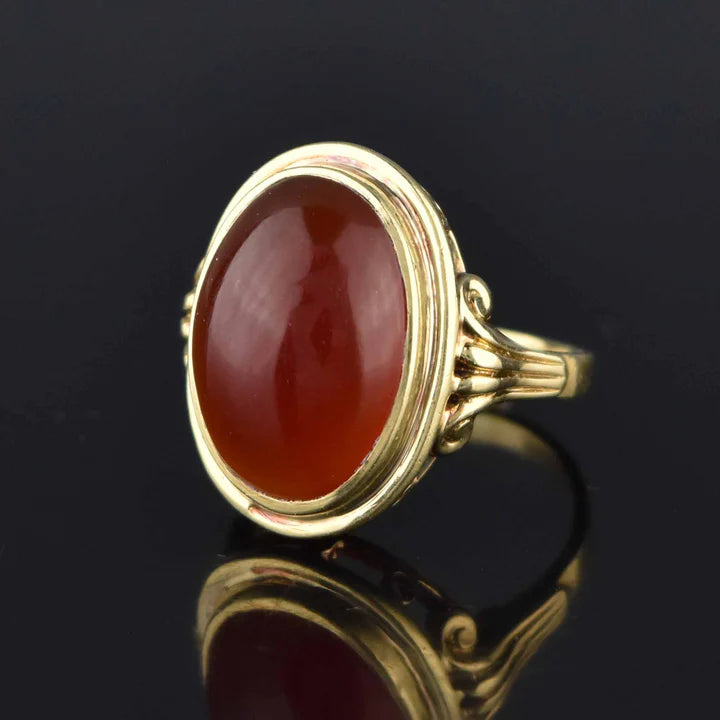 Natural Oval Cut Carnelian Cocktail Vintage 14k Gold Vermeil RIngs