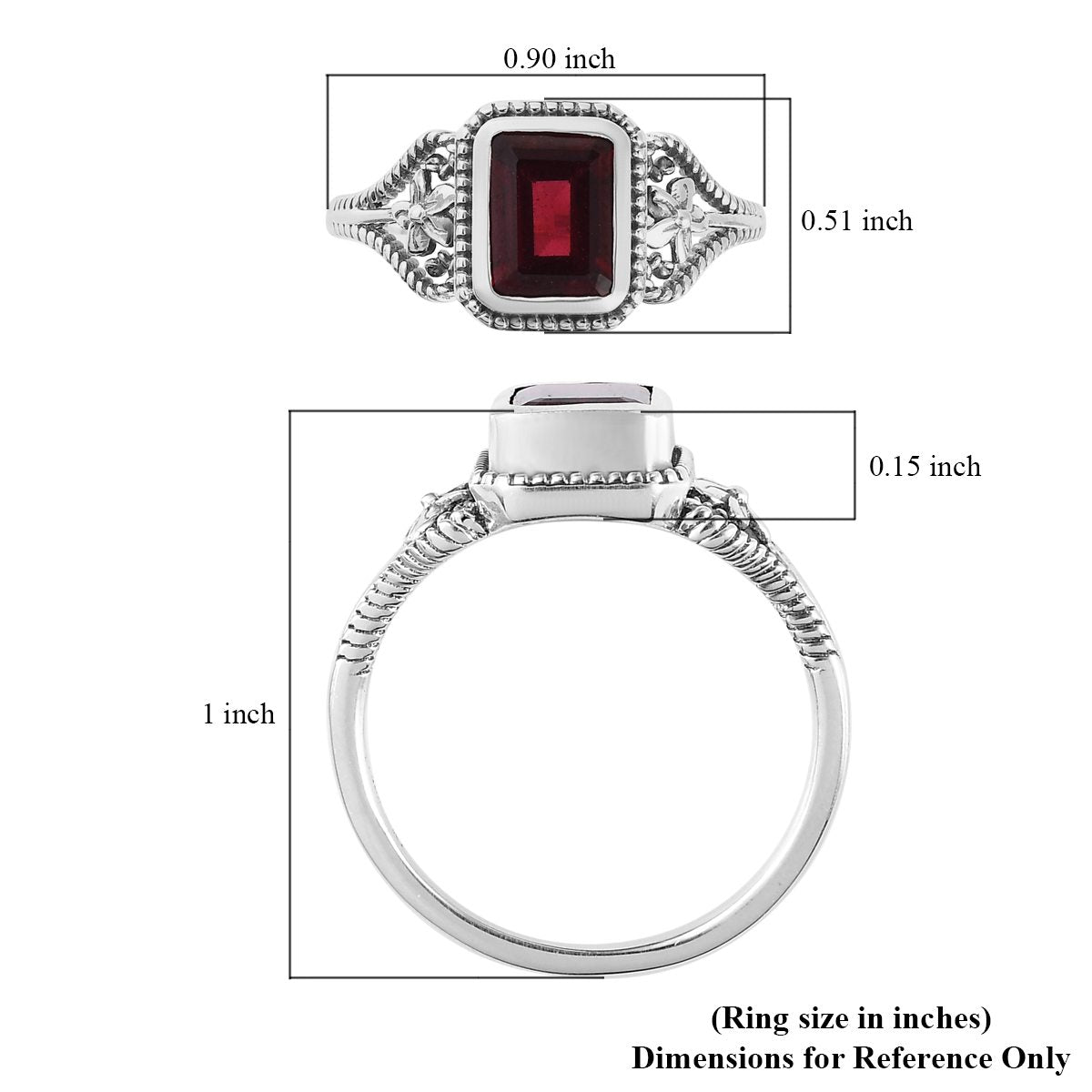 Solitärringe mit natürlichem Granat – Ringe aus 925er Sterlingsilber – Ringe im Smaragdschliff