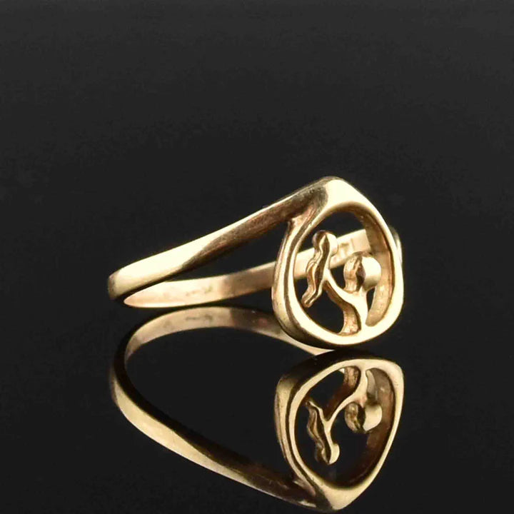 Vintage 14K Gold Vermeil Mother Baby Cutout Push Present Ring