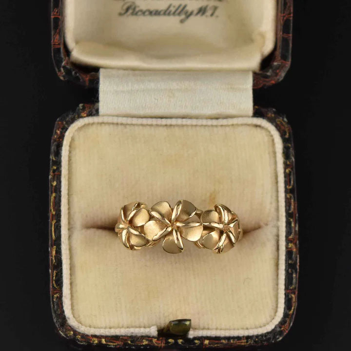 14k Gold Vermeil Plumeria Vintage Engagement Ring