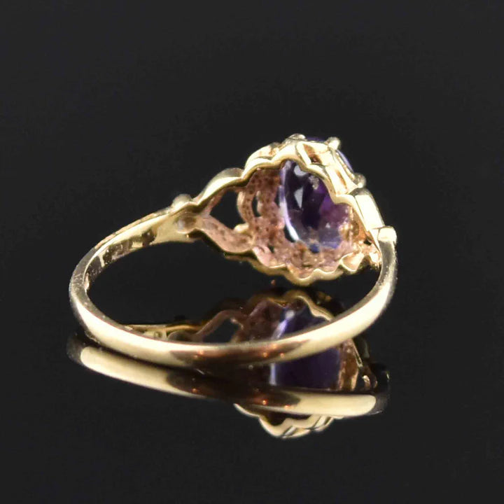 Natural Oval Cut Amethyst 14k Gold Vermeil Vintage Solitaire Ring