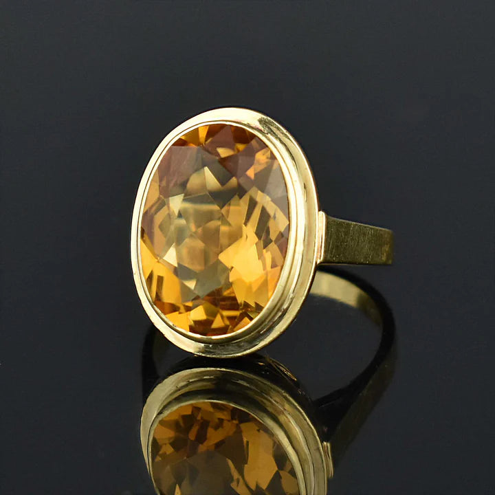 Natural Oval Cut Citrine Solitaire 14k Gold Vermeil Cocktail Rings