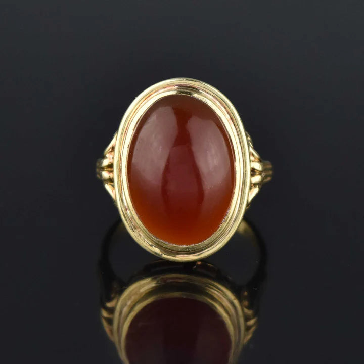 Natural Oval Cut Carnelian Cocktail Vintage 14k Gold Vermeil RIngs