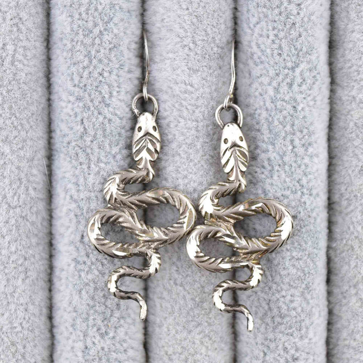 Vintage Engraved Snake 925 Sterling Silver MInimalist Earrings