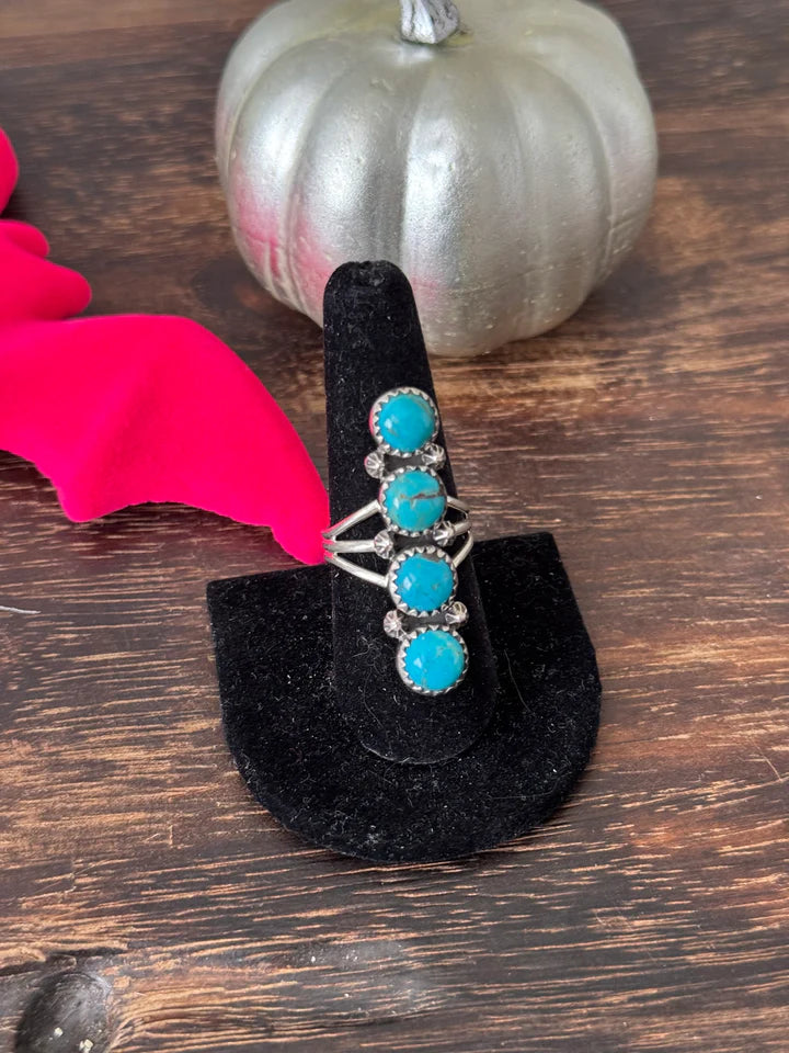 Native American Round Cut Turquoise Handmade Southwest Rings - 925 Solid Sterling Silver Ring