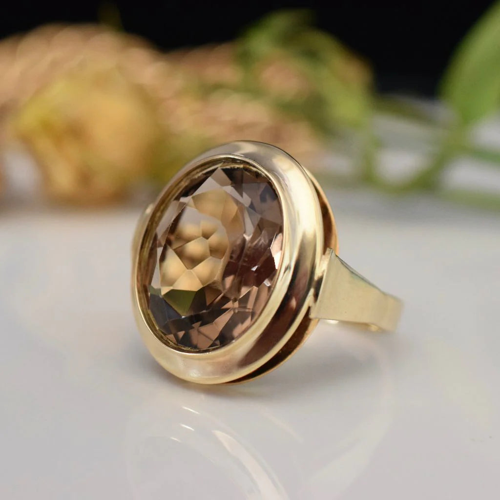 Bague en quartz fumé taille ovale naturelle - Bague Vermeil en or 14 carats