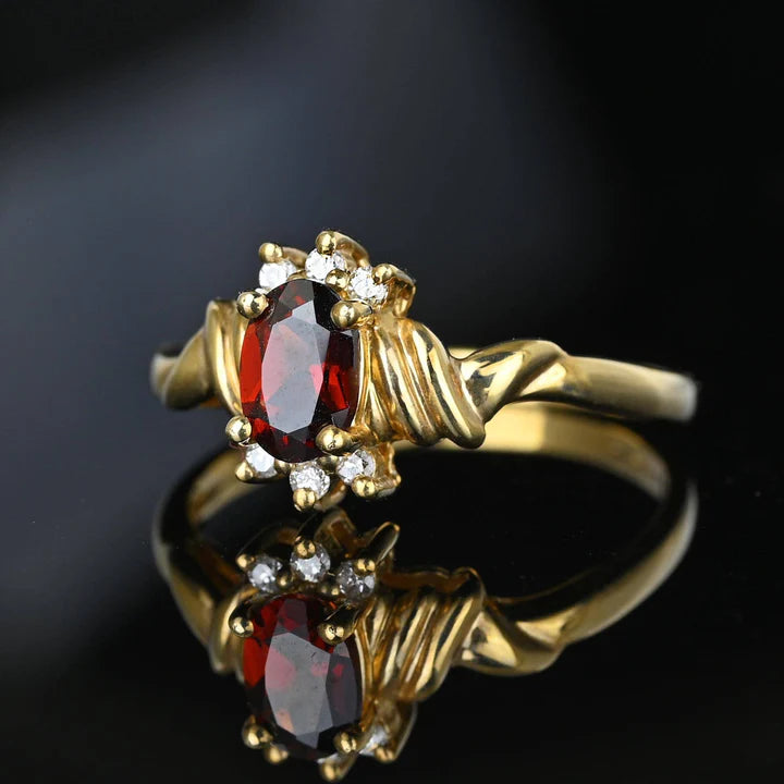 Vintage Oval Cut Garnet Cluster Engagement Gold Vermeil Ring