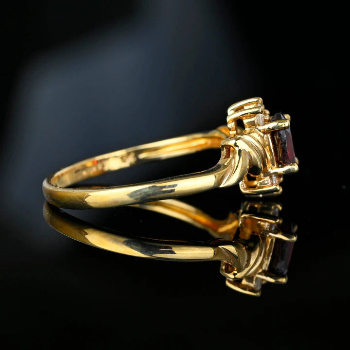 Vintage Oval Cut Garnet Cluster Engagement Gold Vermeil Ring