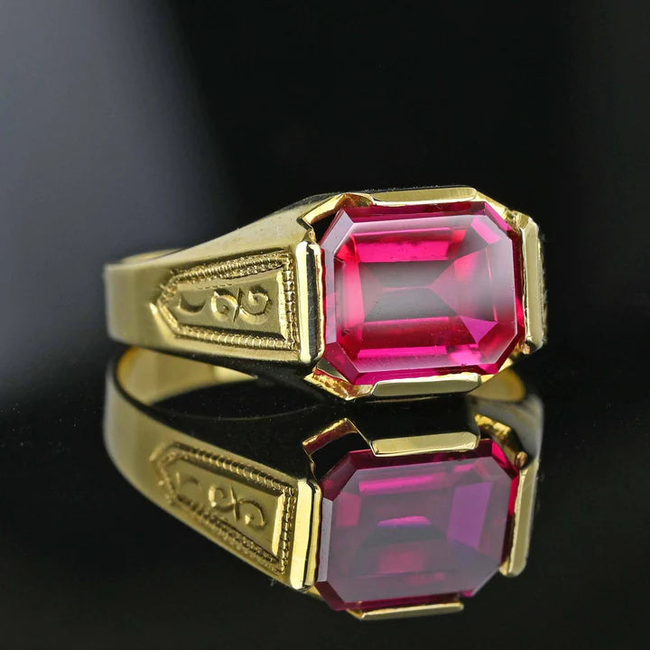 Vintage Emerald Cut Ruby Signet Gold Vermeil Rings
