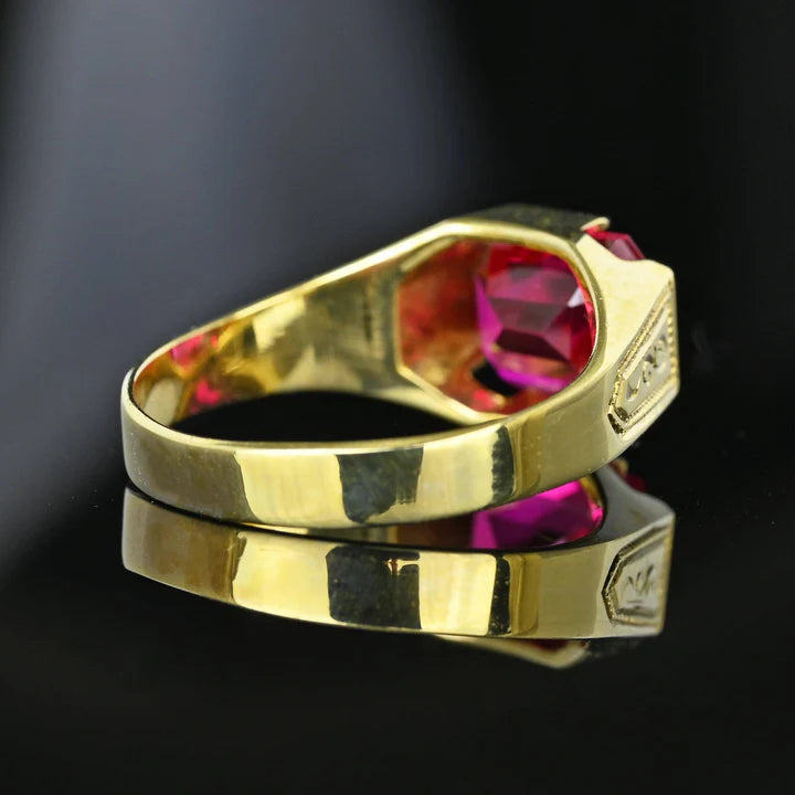 Vintage Emerald Cut Ruby Signet Gold Vermeil Rings