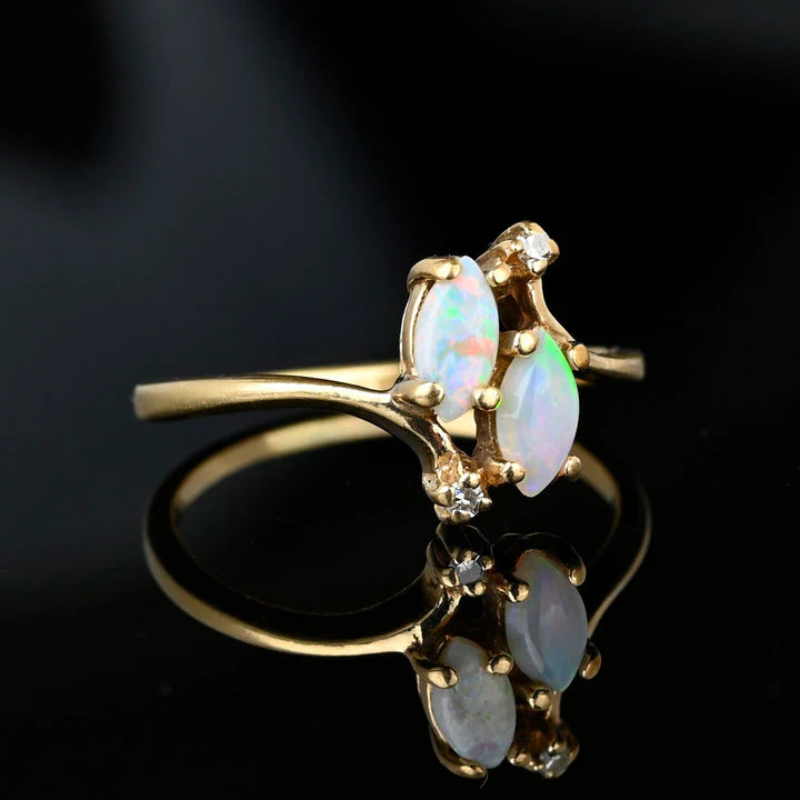 Ethiopian Opal Marquise Cut Bypass Shank Engagement 14k Gold Vermeil Ring
