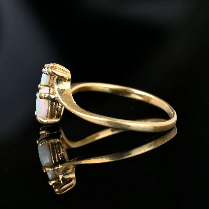 Ethiopian Opal Marquise Cut Bypass Shank Engagement 14k Gold Vermeil Ring