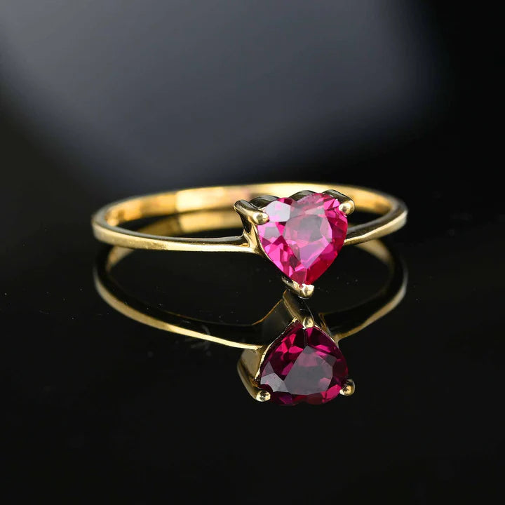Vintage Heart Cut Ruby Promise Rings - 14k Gold Vermeil Art Deco Rings